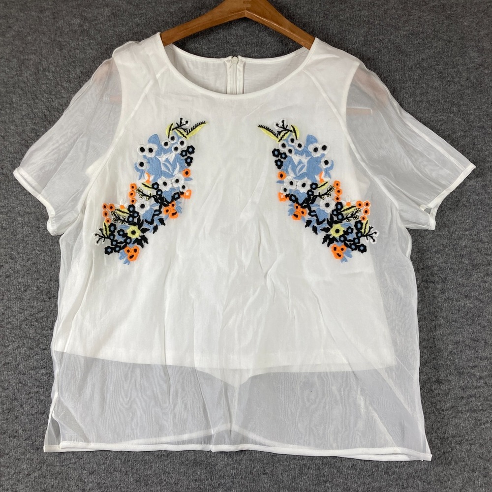 Naivee Embroidered Sheer Blouse Shirt Womens Medium 165/88A White Floral